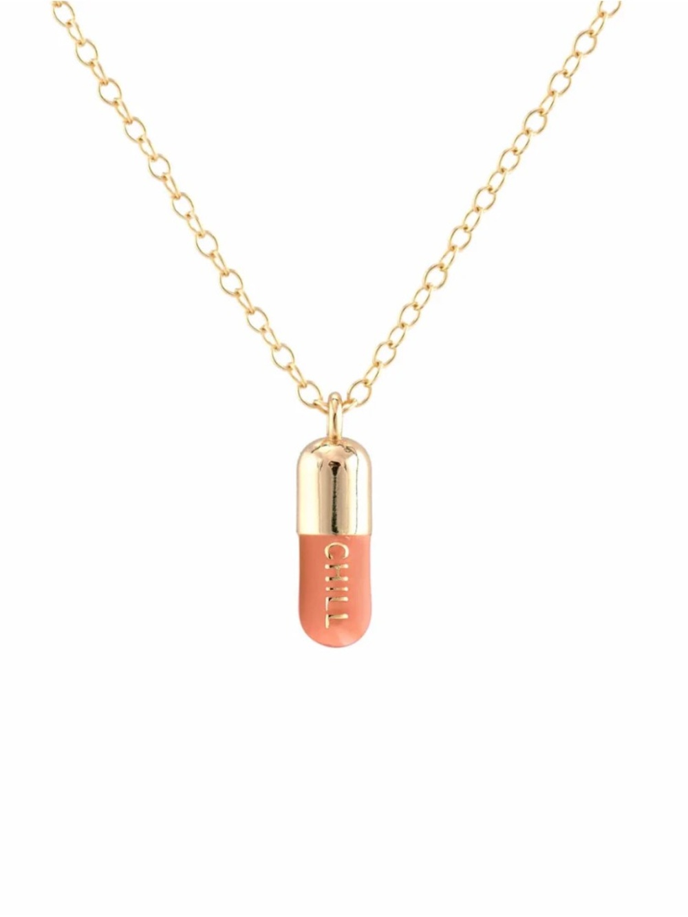 Kris Nations “Chill Pill” Enamel Necklace in Coral